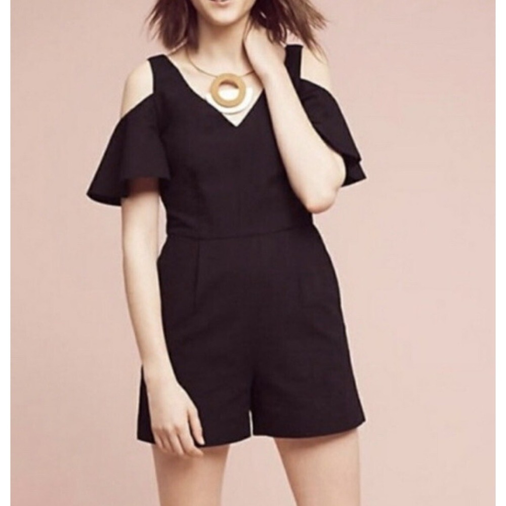 Elevenses‎ Romper Womens 0 Black 100% Cotton Cold Shoulder Pockets Festival Boho